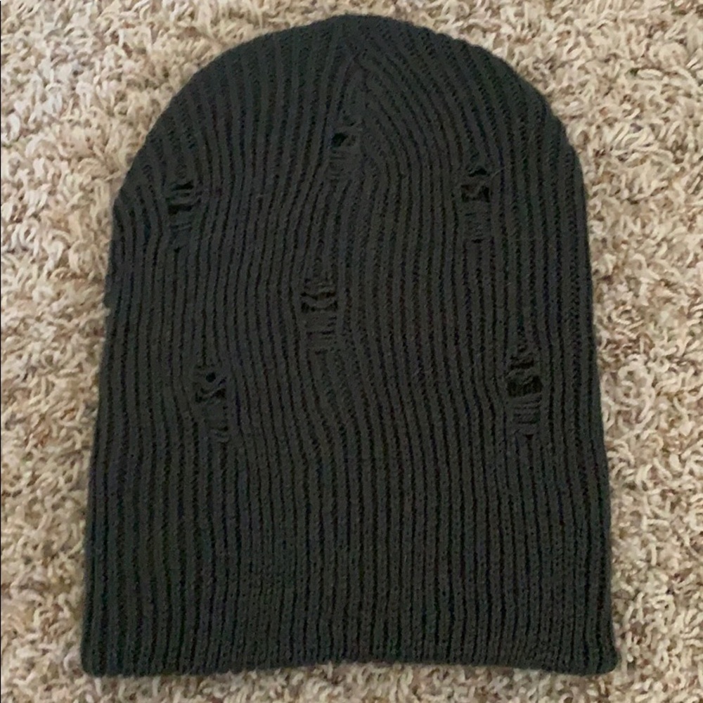 Dark green distressed knit cap